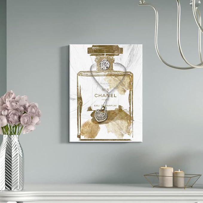 Vintage Perfume Bottle Canvas Wall Art Modern Luxury Posters Print Fashion Glam Poster Picture for Bedroom Make up Room Home Decor 16"x24"