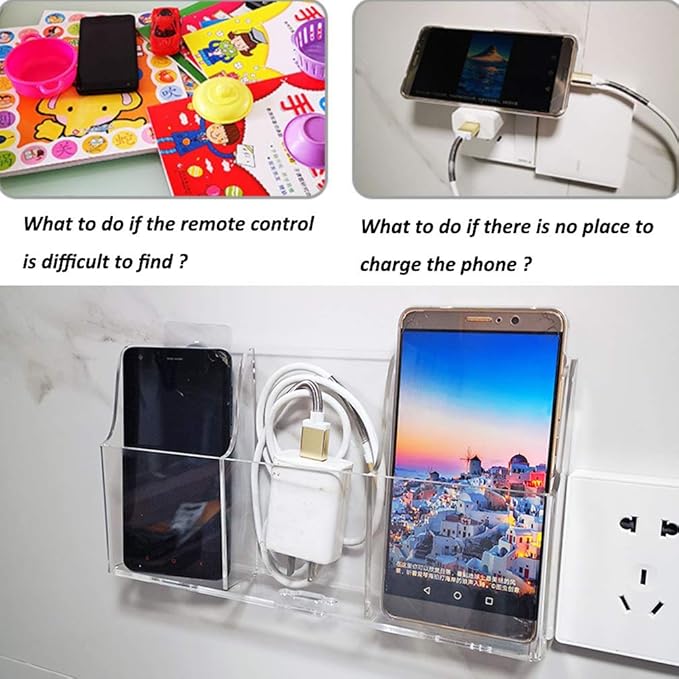 Mobile Phone Storage Holder Acrylic Wall Mount TV Remote Control Media Storage Organizer 3 Cases