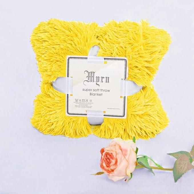 Luxury Shaggy Throw Blanket, Long Pile Plush, Bright Yellow, Soft Decorative Throw for Couch Bed,Gift for Women(51"x63",Bright Yellow)