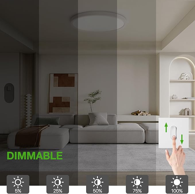 2Pack 12Inch LED Flush Mount Ceiling Light Fixture,24W 2400LM,Dimmable CCT 3000K/4000K/5000K,Round Flat Panel Light for Bedroom,0.7Inch Thin Modern Low Profile Hardwire Lights for Hallway,Porch