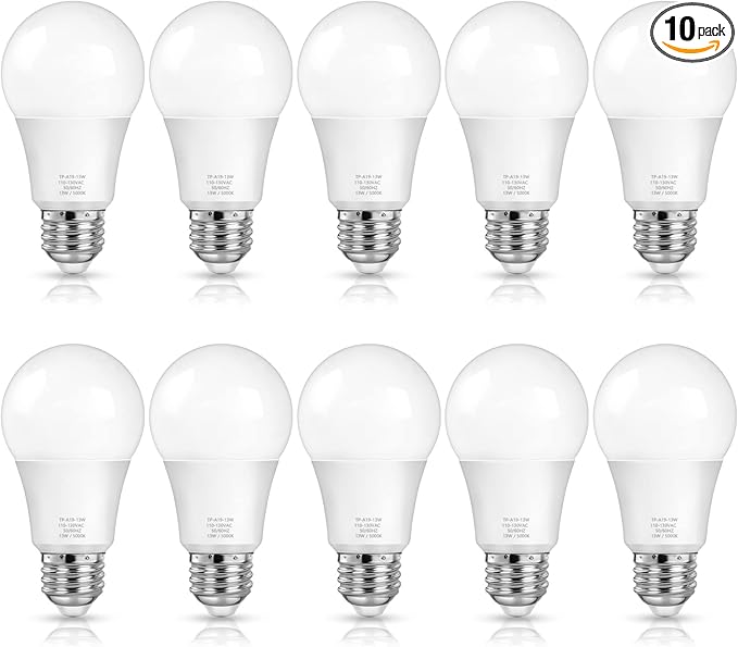 MAXvolador A19 LED Light Bulbs, 100 Watt Equivalent, Daylight White 5000K, 1500LM, E26 Base, Non-Dimmable, 13W Bright White Bulbs, 10-Pack