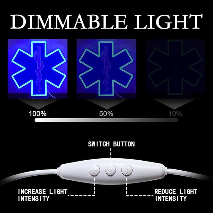 Star of Life LED Neon Sign, 12 x 12 Inches, Pink, USB Powered Wall Decor for EMT Paramedic, Garage, Game Room, Bedroom, Man Cave