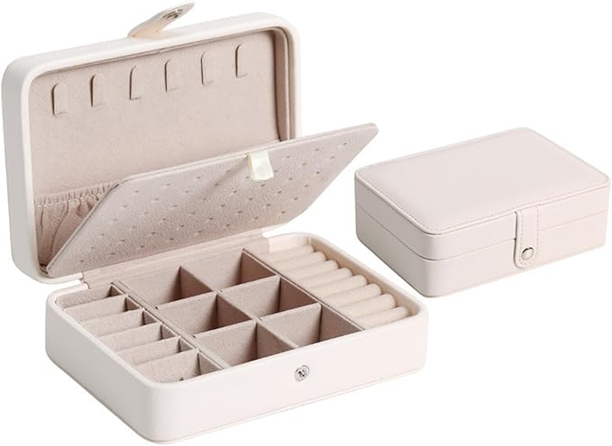 Travel Jewelry Organizer Box, Small Jewelry Box Organizer with Necklace Hooks Ring Slots and Removable Dividers for Storage and Organization