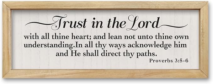 comurdyo Trust in the Lord with All Thine Heart Sign Wall Art 16"×6" Proverbs 3:5-6 Scripture Christian Framed Wood Decor (Wood)
