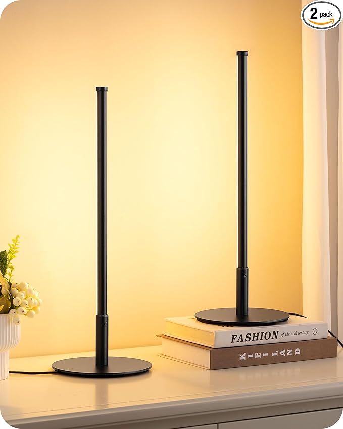 EDISHINE Upgraded LED Table Lamp Set of 2, Stepless Dimmable Bedside Lamps with Metal Finish & 3 Color Temperature, 6W Modern Desk Lamps, Black Nightstand Lamp for Bedroom, Living Room, Corner, Gift
