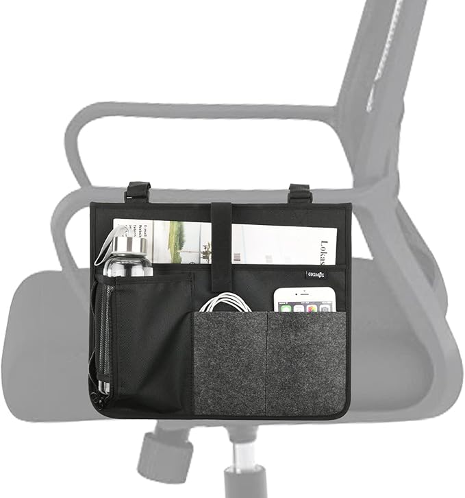 Cosmos Armrest Chair Side Organizer Bedside Caddy Organizer Bunk Bed Storage Bag Armchair Wheelchair Hanging Side Pocket Bag for Ipad, Tablet, Phone, Remote Control, Magazines, Books & Water Bottle