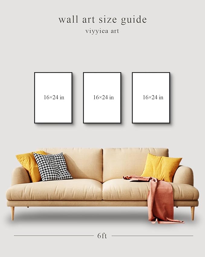 VIYYIEA Large Framed Canvas Wall Art, 3 Pcs, Living Room Modern Abstract Decor, Matisse Wall Art Bedroom Above Bed Decor, Minimalist Botanical Neutral Decorations, 16x24inch, Set of 3