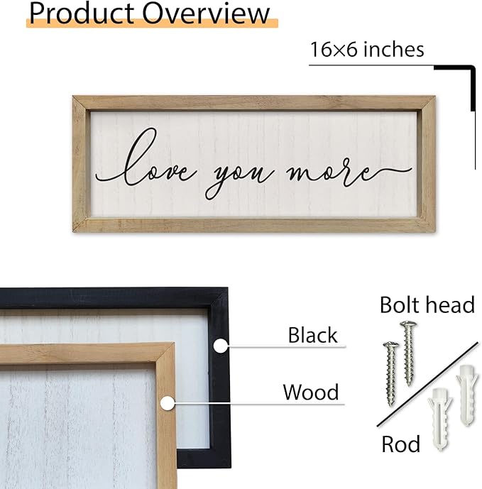 SRSZHIYUE I Love You More Sign16 X6 Vintage Love Quotes Theme Couples Wall Decor Framed Wood Above Over Bed for Master Bedroom Minimalist Wedding Gift Wall Art Hanging (Wood)