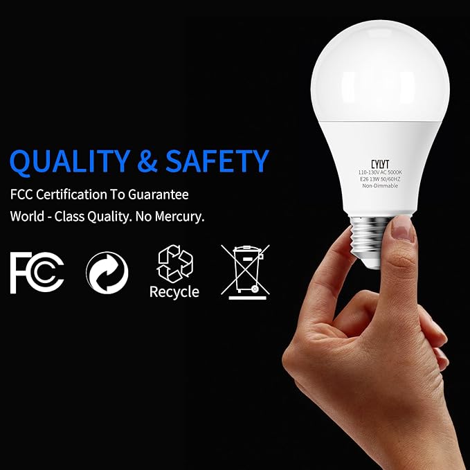 10-Pack Bright LED Light Bulbs 100W Equivalent, Daylight White 5000K A19 Lightbulbs, Focos LED para Casa, for Kitchen Bedroom Indoor Outdoor, 1500 Lumens, E26 Standard Base, Non-Dimmable