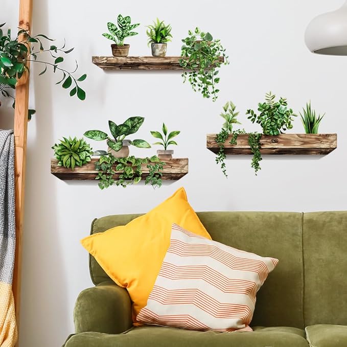 3 Pack 3D Potted Plants Wall Stickers Removable Tropical Nature Plants Wall Decals for Living Room Bedroom Kitchen