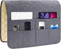 Bedside Caddy for Couch Remote Control Holder Recliner Armrest Organizer Non Slip Sofa Armchair Caddy with 6 Pocket Storage for Magazine, Tablet, Phone, iPad, Gray