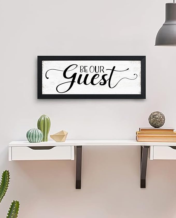 Be Our Guest Wall Decor: Guest Bedroom Sign Wall Decor Above Bed Small Wall Signs Hanging Rustic Farmhouse Wall Plaques Framed Inspirational Quotes Wall Art Decor for Guest Room 6" x 14.5"
