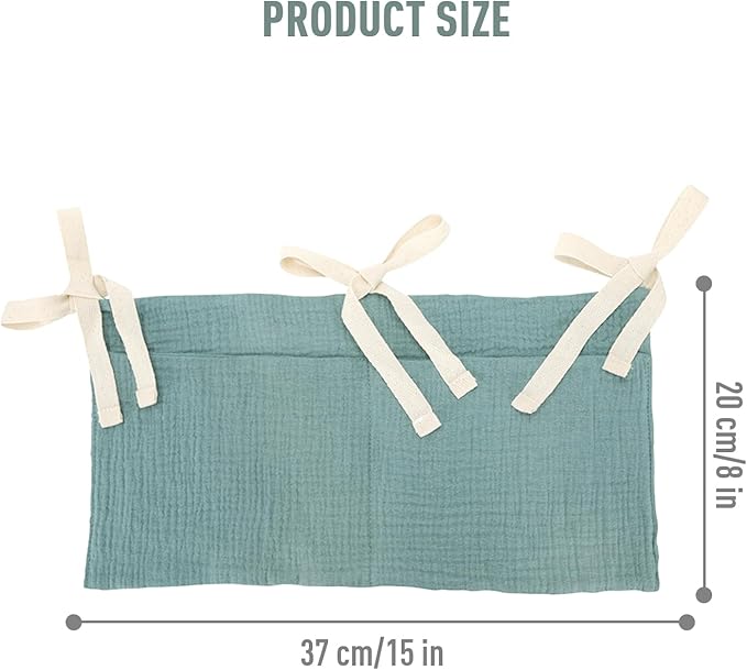 Cinaci 2pcs Cotton Pram Stroller Caddy Baby Crib Hanging Organizers Storage Pockets Nappy Diaper Bags Bedside Pockets for Milk Bottle/Soothing Toys/Wipes (Green Set)