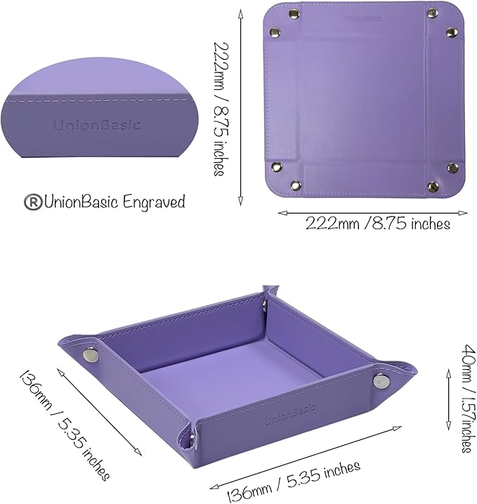UnionBasic Small Valet Tray, Jewelry Tray for Rings Watches Earrings, Entryway Catchall Caddy for Coins Keys Change, Nightstand Bedside Valet Holder, Trays for Electronic Gadgets, Purple
