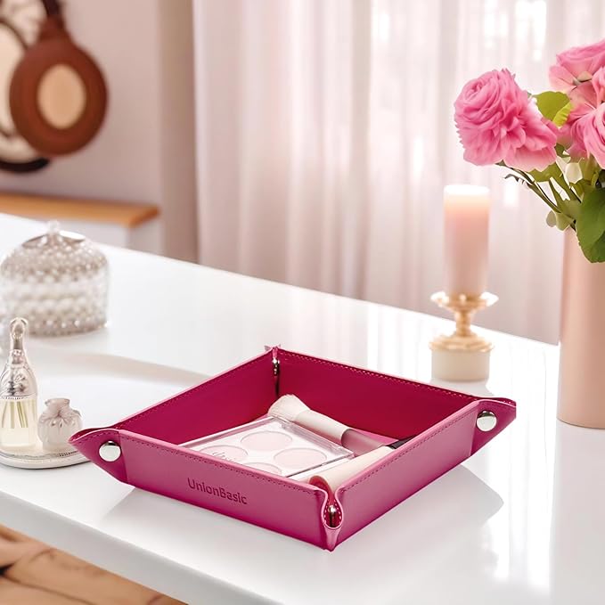 UnionBasic Small Valet Tray, Jewelry Tray for Rings Watches Earrings, Entryway Catchall Caddy for Coins Keys Change, Nightstand Bedside Valet Holder, Trays for Electronic Gadgets, Roseo