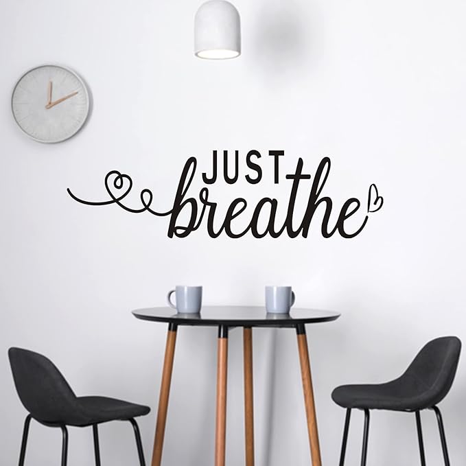 Wall Decals for Living Room, Inspirational Wall Stickers, (Easy to Install), Art Decor Vinyl Quotes Yoga Bathroom Bedroom Office Motivational Meditation Positive Home Sign Family, Just Breathe 25"X7"