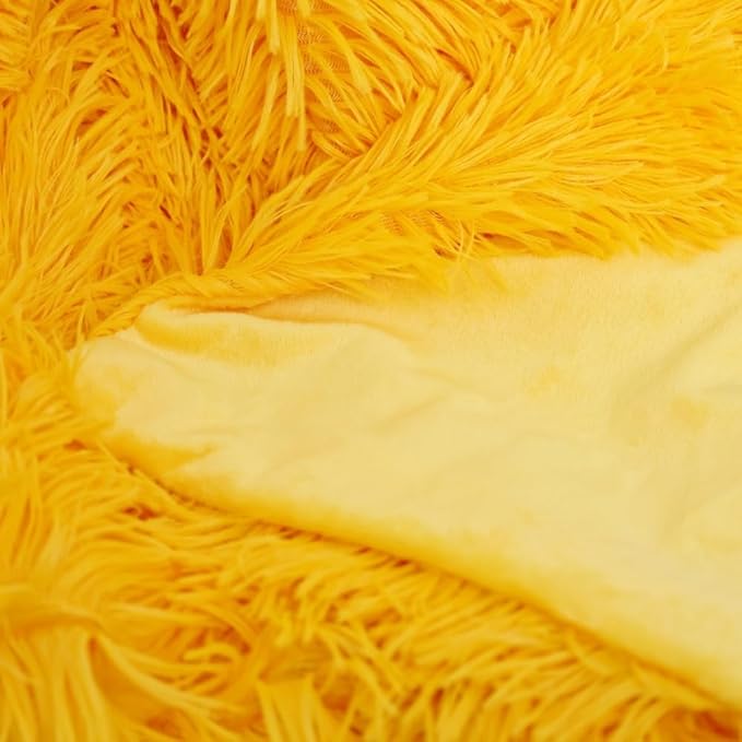 Ultra Soft Plush Blanket - Cozy Furry Throw for Bed, Sofa & Couch - Warm Fuzzy Fur Quilt - Super Snug & Luxurious - Perfect for Gifting (63x79 Inches, Yellow)