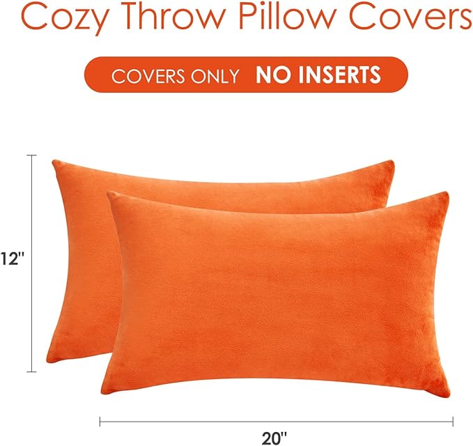 Fall Orange Throw Pillow Covers Decorative Velvet Set of 2 12x20 Inch Pillow Covers, Burnt Orange Lumbar Pillowcases for Couch Sofa Bed Living Room, Farmhouse Boho Decor, Accent Cushion Cover