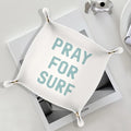 Surfer Gifts Jewelry Valet Tray for Women Men, Pray for Surf Coastal Beach PU Leather Catchall Beside Caddy Nightstand Organizer Tray for Jewelry Rings Watches and Accessories, 7.87x7.87in