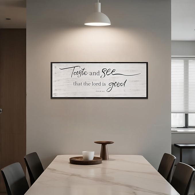 Taste And See That The Lord Is Good Bible Verses Framed Wall Sign For Family Living Room Kitchen Farmhouse Dining Room Vintage Boho Wall Art Decoration For Living Room Bedroom, 40 X 15 Inch, Black
