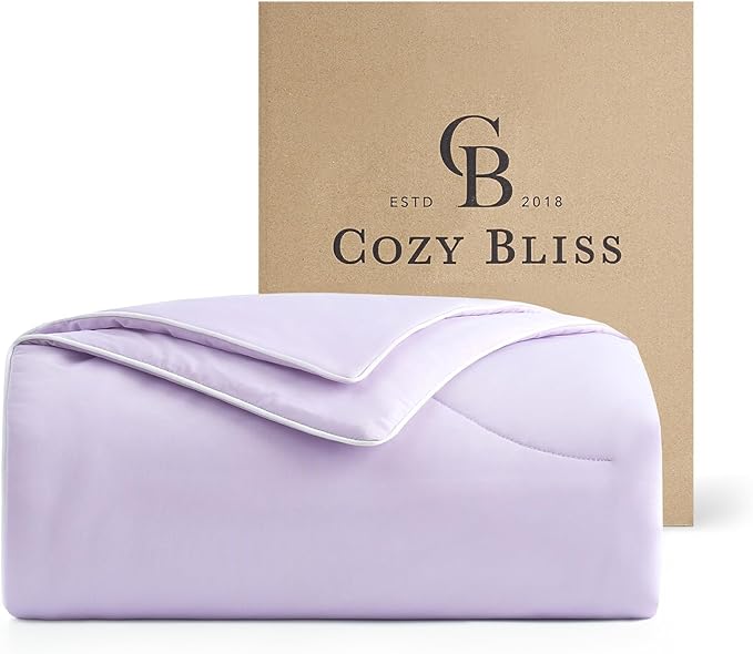 Cozy Bliss Cooling Comforter Queen Size, Reversible Lightweight Cooling Blankets for Hot Sleepers and Night Sweats, Q-Max>0.45 Soft Breathable Silky Smooth Summer Comforter, Lavender Purple, 90"x90"