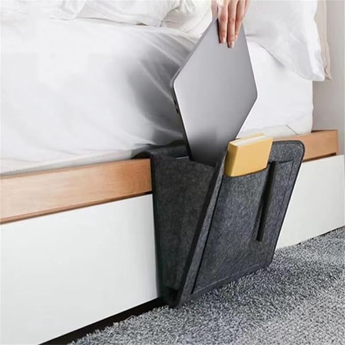 Bedside Caddy,Felt Bed Side Caddy Organizer With 5 Pockets For Remote,Bed Pockets Bedside Storage Can Hold Tablet Magazine Book Phone And Fruit,For Bed,Sofa,Desk (grey)