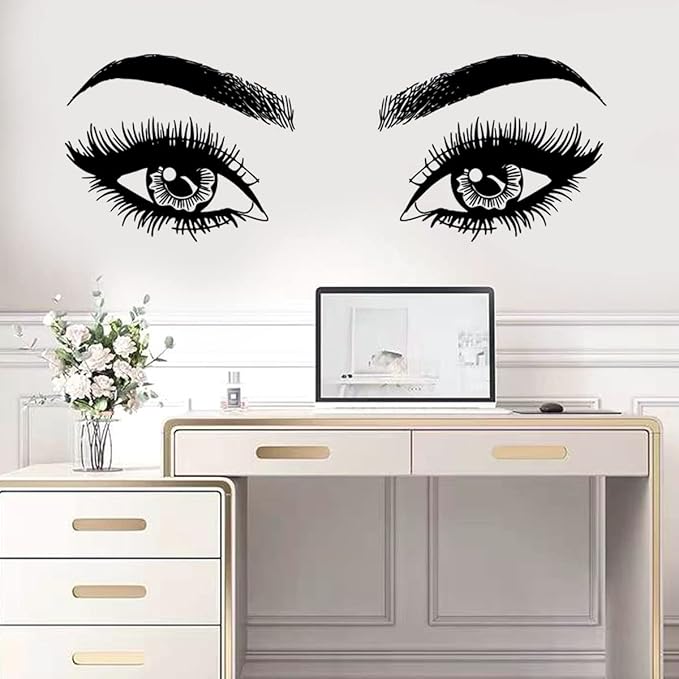 Inspirational Wall Sticker Pretty Eyelashes Eyes Wall Decals Motivational Word Letter Decal Wall Art Quote She Remembered Who She Was and The Game Changed Wall Stickers for Women Girls Bedroom Living
