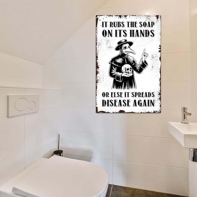 Funny Wash Your Hand Plague Doctor Gothic Tin Decor Wall Decor Guest Wall Decor Art Metal Tin Sign In The Bathroom Bedroom 8 X 12 Inch
