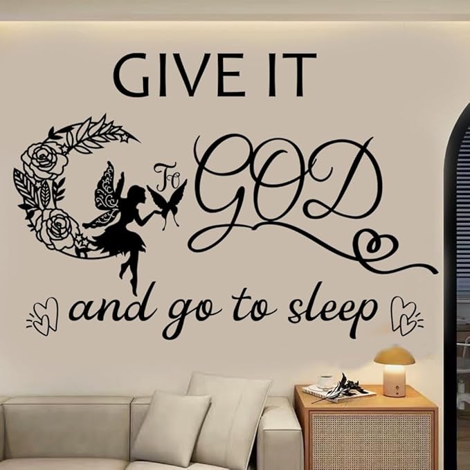 Vinyl Wall Art Decal - Give It to God and Go to Sleep IGN - Bedroom Wall Decor Above Bed Modern Inspirational Religious Quote Sticker for Home Office Bedroom Living Room Classroom Decor.