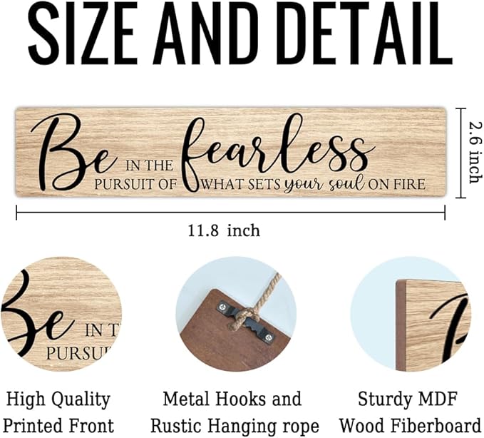 AGMDESIGN Be Fearless In The Pursuit Of What Sets Your Soul On Fire Wood Sign, Motivational Wall Art Decor for Shelf, Farmhouse Bedroom Kitchen Office Wooden Plaque, Great Gifts for Artists Dreamers