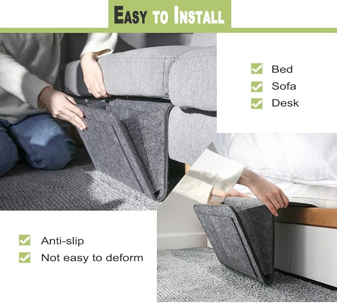 DOURR Felt Bedside Caddy Bed Dorm Bunk Organizer Storage Pocket for Organizing Tablet Magazine Phone Small Things Holder (Gray)
