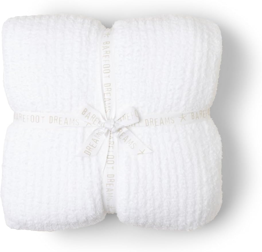 Barefoot Dreams® CozyChic® Ribbed Bed Blanket, Ultra Soft Plush Microfiber Blanket for Bed, Warm & Lightweight Cozy Bedding Layer, Textured Knit, Full/Queen Size, White