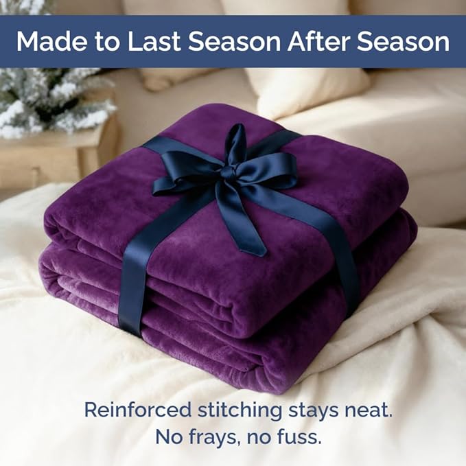 Ultra Soft Fleece Blanket Queen Size - Flannel Fleece Luxury Queen Blanket - Lightweight for Couch Bed Chair - Thick, Warm & Breathable - All Season Cozy Fuzzy, Anti-Static Microplush Bedding, Purple