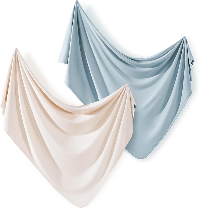 GRSSDER 2 Pack Newborn Swaddle Blanket, Ultra Soft Stretchy Jersey Knit Extra Large Size 33 x 44 Receiving Blankets for Easy Swaddling Baby Snug and Cozy