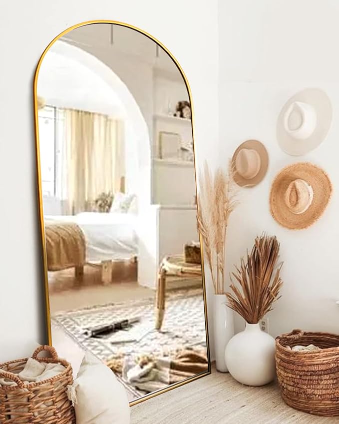 Full Length Mirror with Stand, 30"x71" Floor Mirror, Arched Wall Mirror, Gold Arch Mirror