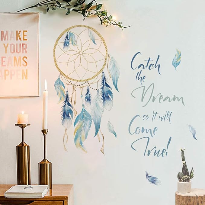 Runtoo Dream Catcher Quotes Wall Decals Colorful Feathers Wall Art Stickers Bedroom Living Room Home Decor
