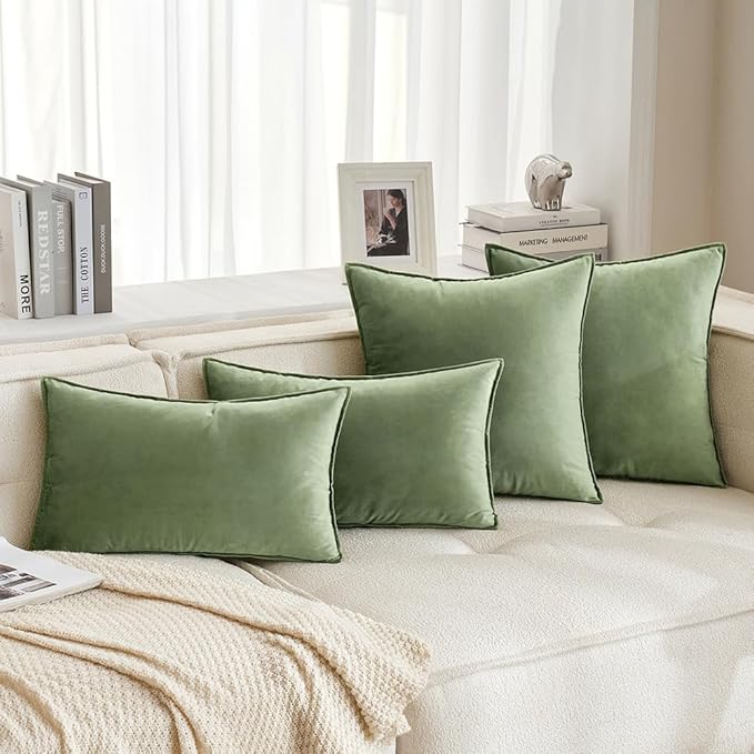 MIULEE Sage Green Velvet Throw Pillow Covers 20x20 Soft Decorative Solid Square Cushion Cases Pack of 2 Modern Luxury Home Decor for Couch, Sofa, Bedroom