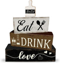 4 Pcs Farmhouse Kitchen Table Decoration Wooden Tiered Tray Decor Rustic Plate Tableware Centerpiece Block Sign for Kitchen Dinging Room Shelf Desk Decoration