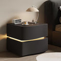 Modern Nightstand with LED Light, Leather Night Stand with Drawer, Solid Wood Bedside Table (2 Drawers, Black)