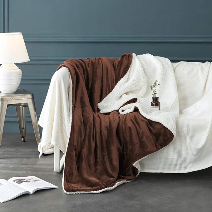 LBRO2M Sherpa Fleece Bed Blanket Twin Size Super Soft Fuzzy Plush Warm Cozy Fluffy Microfiber Couch Throw Velvet Double Reversible Luxurious Blankets,Brown