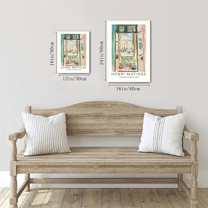 Sage Green Matisse Canvas Wall Art Set of 3 - Van Gogh Floral Pictures Wall Decor, Vintage Artwork Aesthetic Paintings Prints for Living Room Bedroom Bathroom 16x24 inch Framed