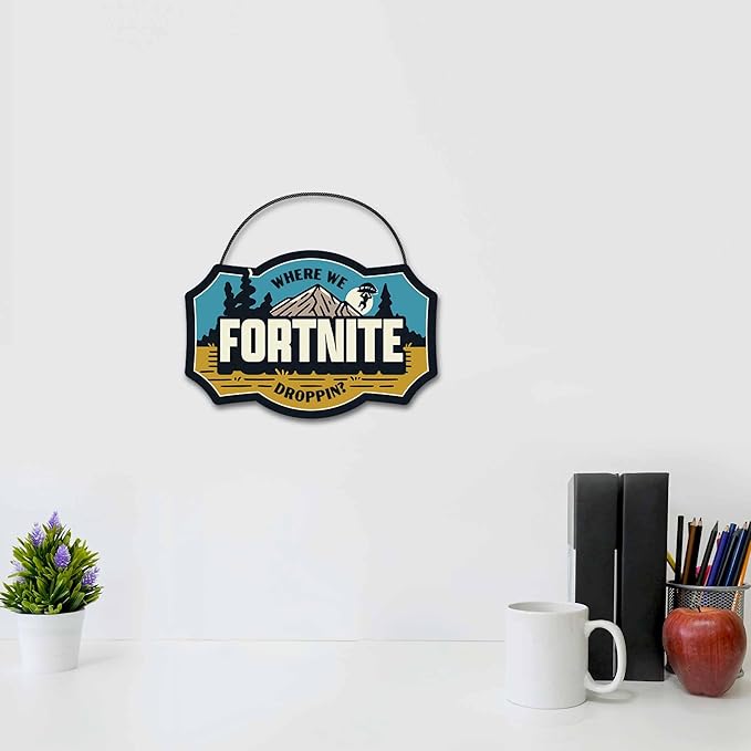 Fortnite Where We Droppin Hanging Wood Wall Decor - Fun Fortnite Sign for Bedroom or Game Room