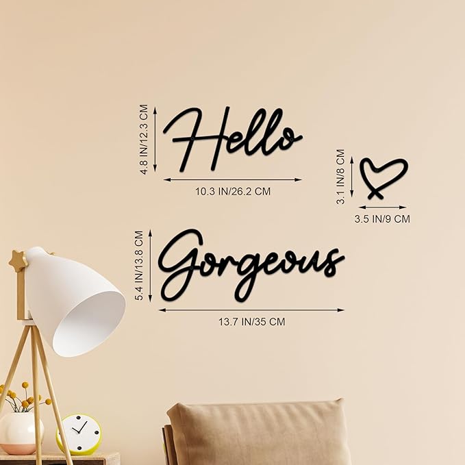 Hello Gorgeous Metal Wall Art Decor Black Modern Hello Gorgeous Signs Farmhouse Metal Wall Art Hanging Decoration for Home Bathroom Living Room Bedroom Office Hotel Wall Decoration (Black)