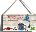 Winter Gnomes Christmas Decor for Front Door Porch Sign - Snuggle Up Gnomies It's Cold Outside Wooden Hanging Sign, Christmas Decorations for Home, Farmhouse, Coffee Bar Decor 6x12 Inch