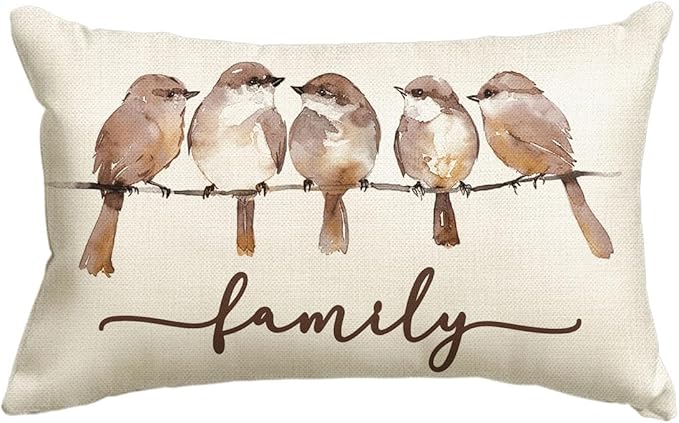 AVOIN colorlife Home Sweet Home Brownbird Family Watercolor Throw Pillow Cover, 12 x 20 Inch Fall Brown Cushion Case Decoration for Sofa Couch