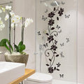 3D Wall Stickers DIY Flower Wall Decal Removable Waterproof Wall Art Decor for Bedroom Living Room Offices Home Decoration (Black Flower Butterfly)