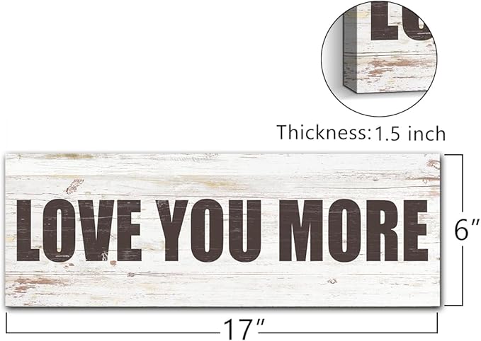 Love You More Sign Wall Decor Love Quotes Canvas Wall Art Modern Farmhouse Wall Decoration Minimalist Wall Art Prints Poster for Bedroom and Living Room (6x17 inches, Framed)