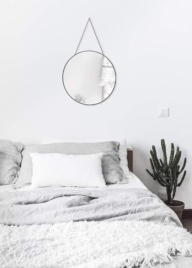 Dahey 11.8-inch Small Hanging Circle Mirror Wall Decor Gold Round Mirror with Hanging Chain for Living Room Bathroom Bedroom Dorm College Office, Black