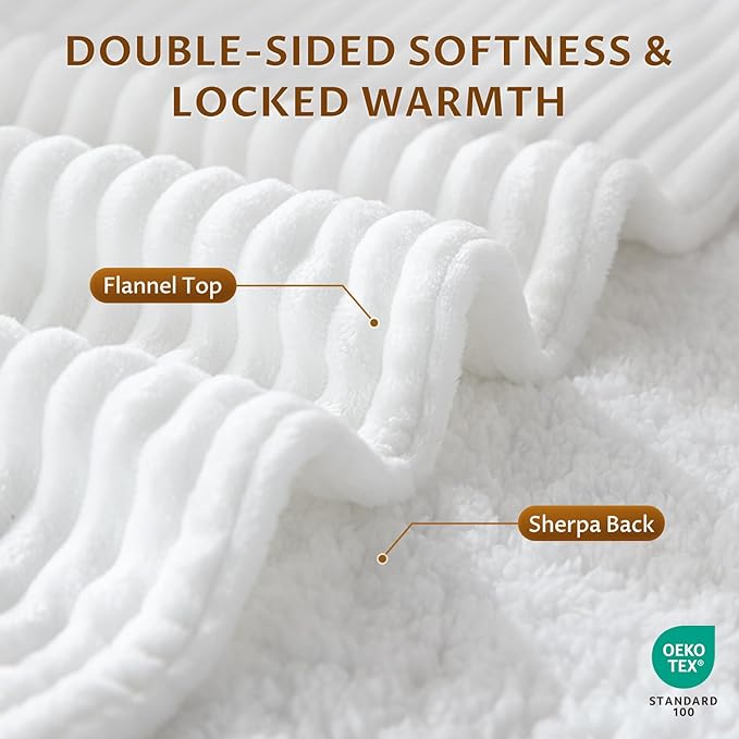 Reaks Electric Heated Blanket Full Size, Silky Soft Flannel & Sherpa Heating Blanket with 9 Heat Levels & 2-10 Hours Auto Off, Warm Gifts for Women Mom Grandma, ETL Certified (72x84 inches, White)