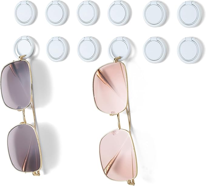 Sunglasses Organizer Wall Mounted Sunglasses Holder 12 Pack Hanging Eyeglass Holder (White with Adhesive)